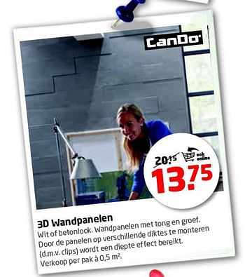 Aanbiedingen 3d wandpanelen - CanDo - Geldig van 08/09/2014 tot 21/09/2014 bij Formido