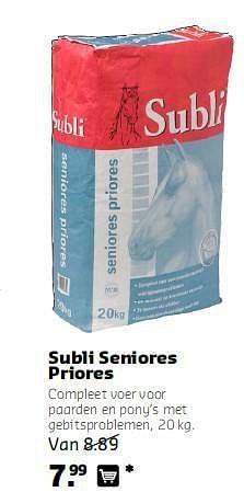 Aanbiedingen Subli seniores priores - Subli - Geldig van 08/09/2014 tot 21/09/2014 bij Pets Place