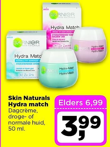 Aanbiedingen Skin naturals hydra match dagcrème, droge­ of normale huid - Garnier - Geldig van 09/09/2014 tot 15/09/2014 bij Dirx Drogisterijen