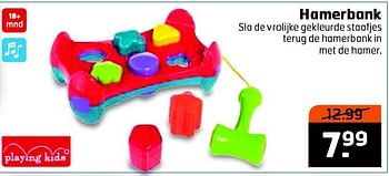 Aanbiedingen Hamerbank sla de vrolijke gekleurde staafjes terug de hamerbank in met de hamer - Playing Kids - Geldig van 09/09/2014 tot 21/09/2014 bij Trekpleister