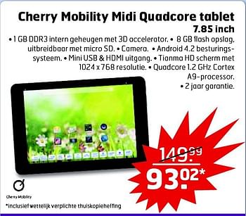 Aanbiedingen Cherry mobility midi quadcore tablet - Cherry Mobility - Geldig van 09/09/2014 tot 21/09/2014 bij Trekpleister
