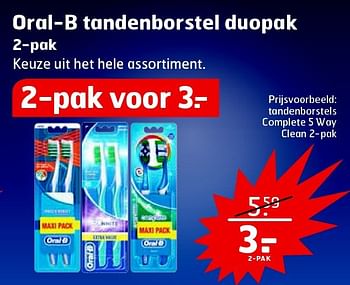 Aanbiedingen Tandenborstels complete 5 way clean 2-pak - Oral-B - Geldig van 09/09/2014 tot 21/09/2014 bij Trekpleister