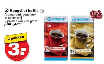 Aanbiedingen Hoogvliet koffie aroma rood, goudmerk of cafeïnevrij - Huismerk - Hoogvliet - Geldig van 10/09/2014 tot 16/09/2014 bij Hoogvliet