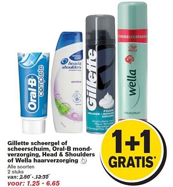Aanbiedingen Gillette scheergel of scheerschuim, oral-b mondverzorging, head + shoulders of wella haarverzorging - Gillette - Geldig van 10/09/2014 tot 16/09/2014 bij Hoogvliet