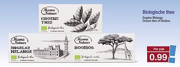 Aanbiedingen Biologische thee engelse melange, groene thee of rooibos - Mama Natuur - Geldig van 10/09/2014 tot 16/09/2014 bij Aldi