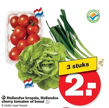 Aanbiedingen Hollandse kropsla, hollandse cherry tomaten of bosui - Huismerk - Hoogvliet - Geldig van 10/09/2014 tot 16/09/2014 bij Hoogvliet