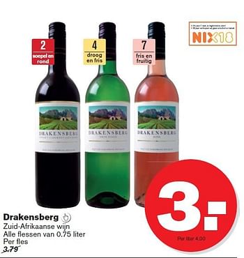 Aanbiedingen Drakensberg zuid-afrikaanse wijn - Rode wijnen - Geldig van 10/09/2014 tot 16/09/2014 bij Hoogvliet