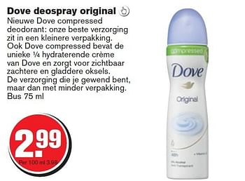 Aanbiedingen Dove deospray original - Dove - Geldig van 10/09/2014 tot 16/09/2014 bij Hoogvliet