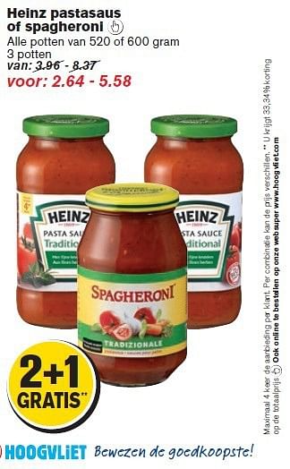 Aanbiedingen Heinz pastasaus of spagheroni - Heinz - Geldig van 10/09/2014 tot 16/09/2014 bij Hoogvliet