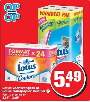 Aanbiedingen Lotus vochtvangers of lotus toiletpapier confort - Lotus Nalys - Geldig van 10/09/2014 tot 16/09/2014 bij Hoogvliet