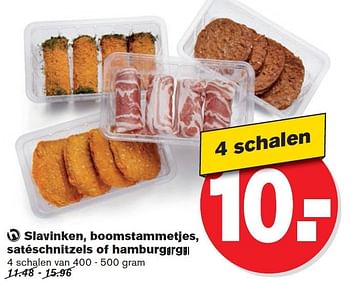 Aanbiedingen Slavinken, boomstammetjes, satéschnitzels of hamburgers - Huismerk - Hoogvliet - Geldig van 10/09/2014 tot 16/09/2014 bij Hoogvliet