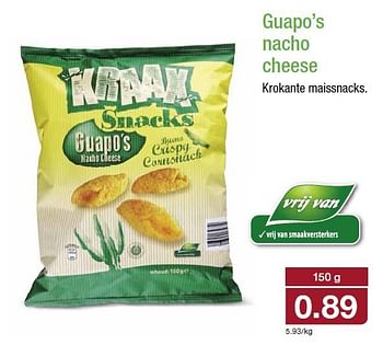 Aanbiedingen Guapo`s nacho cheese krokante maissnacks - Kraak Snacks - Geldig van 10/09/2014 tot 16/09/2014 bij Aldi