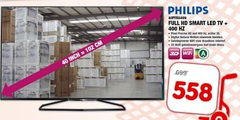 Aanbiedingen Philips full hd smart led tv + 400 hz 40pfk6409 - Philips - Geldig van 10/09/2014 tot 21/09/2014 bij Maxwell