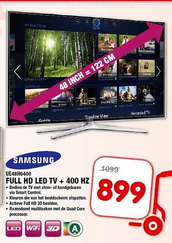 Aanbiedingen Samsung ue48h6400 full hd led tv + 400 hz - Samsung - Geldig van 10/09/2014 tot 21/09/2014 bij Maxwell