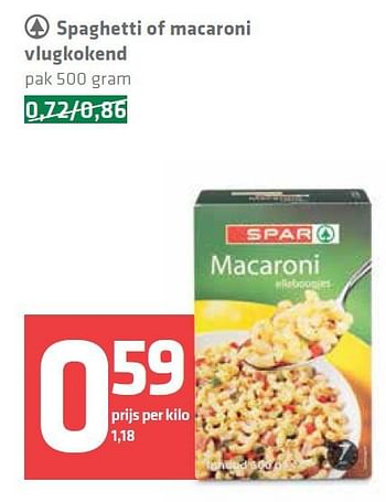 Aanbiedingen Spaghetti of macaroni vlugkokend - Spar - Geldig van 11/09/2014 tot 17/09/2014 bij Spar