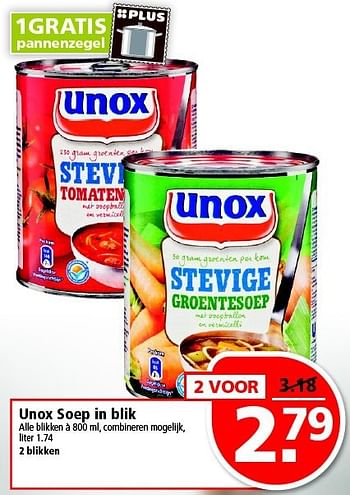Aanbiedingen Unox soep in blik - Unox - Geldig van 14/09/2014 tot 20/09/2014 bij Plus