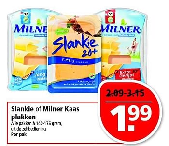 Aanbiedingen Slankie of milner kaas plakken - Slankie - Geldig van 14/09/2014 tot 20/09/2014 bij Plus