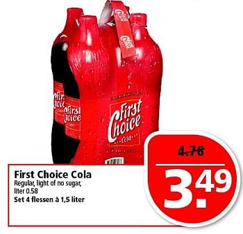Aanbiedingen First choice cola regular, light of no sugar - First choice - Geldig van 14/09/2014 tot 20/09/2014 bij Plus