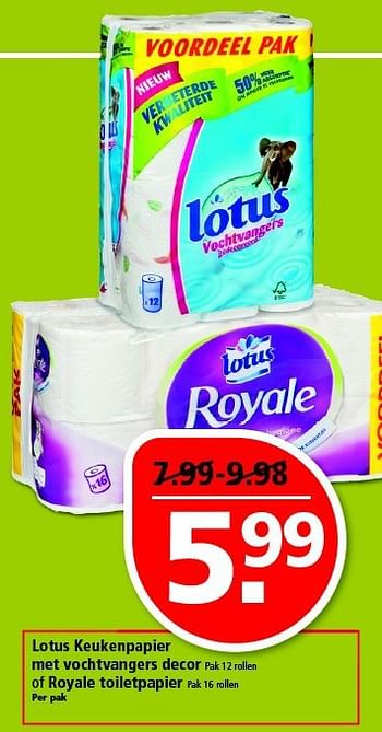 Aanbiedingen Lotus keukenpapier met vochtvangers decor of royale toiletpapier - Lotus Nalys - Geldig van 14/09/2014 tot 20/09/2014 bij Plus