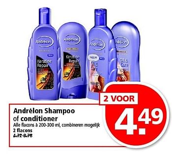 Aanbiedingen Andrélon shampoo of conditioner - Andrelon - Geldig van 14/09/2014 tot 20/09/2014 bij Plus