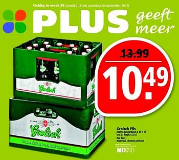 Aanbiedingen Grolsch pils - Grolsch - Geldig van 14/09/2014 tot 20/09/2014 bij Plus