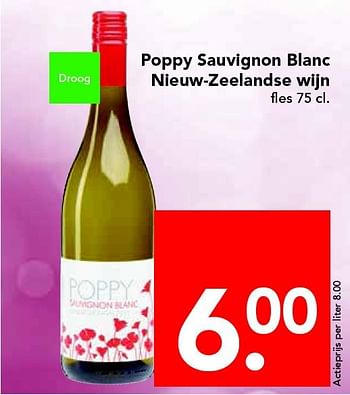 Aanbiedingen Poppy sauvignon blanc nieuw-zeelandse wijn - Witte wijnen - Geldig van 14/09/2014 tot 20/09/2014 bij Deen Supermarkten