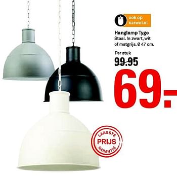 Aanbiedingen Hanglamp tygo staal. in zwart, wit of matgrijs - Huismerk Karwei - Geldig van 14/09/2014 tot 20/09/2014 bij Karwei