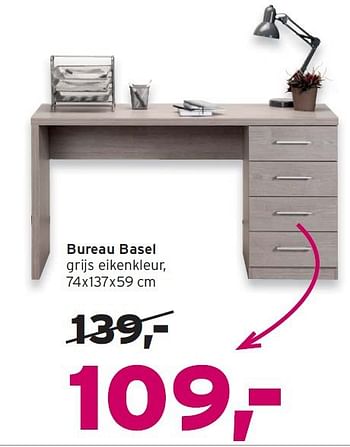 Aanbiedingen Bureau basel grijs eikenkleur - Huismerk - Leen Bakker - Geldig van 14/09/2014 tot 24/09/2014 bij Leen Bakker