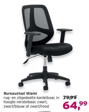 Aanbiedingen Bureaustoel miami rug- en zitgedeelte kantelbaar - Huismerk - Leen Bakker - Geldig van 14/09/2014 tot 24/09/2014 bij Leen Bakker