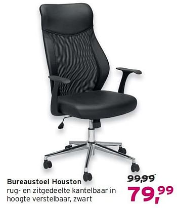 Aanbiedingen Bureaustoel houston rug- en zitgedeelte kantelbaar in hoogte verstelbaar, zwart - Huismerk - Leen Bakker - Geldig van 14/09/2014 tot 24/09/2014 bij Leen Bakker