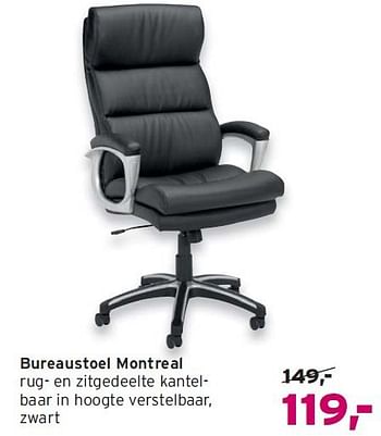 Aanbiedingen Bureaustoel montreal rug- en zitgedeelte kantelbaar - Huismerk - Leen Bakker - Geldig van 14/09/2014 tot 24/09/2014 bij Leen Bakker