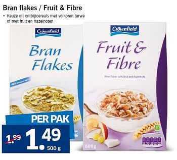Aanbiedingen Bran flakes - fruit + fibre - Crownfield - Geldig van 15/09/2014 tot 21/09/2014 bij Lidl