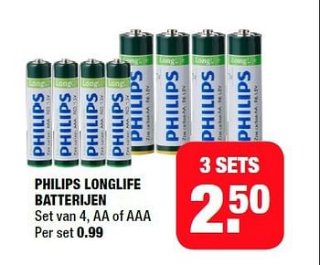 Aanbiedingen Philips longlife batterijen set van 4, aa of aaa - Philips - Geldig van 15/09/2014 tot 21/09/2014 bij Big Bazar