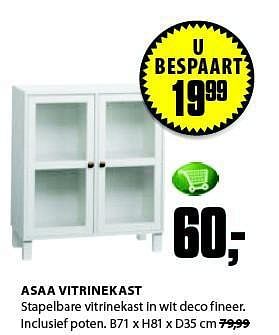 Aanbiedingen Asaa vitrinekast stapelbare vitrinekast in wit deco fineer - Huismerk - Jysk - Geldig van 15/09/2014 tot 21/09/2014 bij Jysk