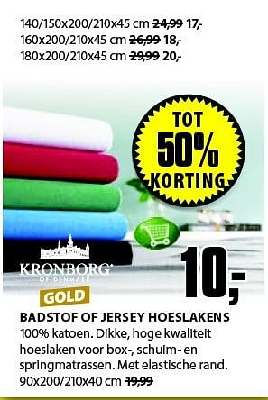 Aanbiedingen Badstof of jersey hoeslakens - Kronborg - Geldig van 15/09/2014 tot 21/09/2014 bij Jysk