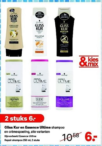 Aanbiedingen Essence ultîme repair shampoo - Gliss Kur - Geldig van 15/09/2014 tot 28/09/2014 bij Etos