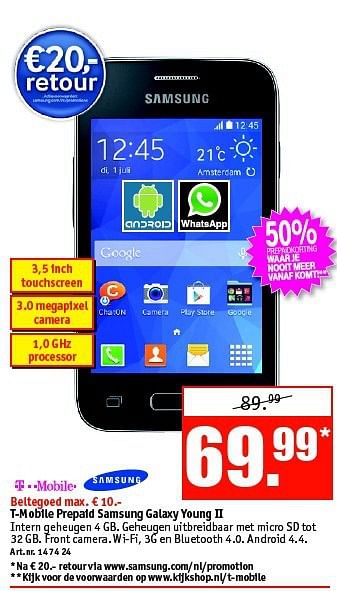 Aanbiedingen T-mobile prepaid samsung galaxy young ii - Samsung - Geldig van 15/09/2014 tot 28/09/2014 bij Kijkshop