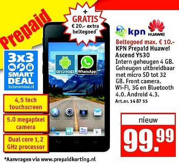 Aanbiedingen Kpn prepaid huawei ascend y530 - Huawei - Geldig van 15/09/2014 tot 28/09/2014 bij Kijkshop