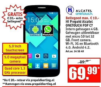 Aanbiedingen Hi prepaid alcatel onetouch pop c7 - Alcatel - Geldig van 15/09/2014 tot 28/09/2014 bij Kijkshop
