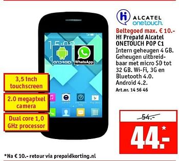 Aanbiedingen Hi prepaid alcatel onetouch pop c1 - Alcatel - Geldig van 15/09/2014 tot 28/09/2014 bij Kijkshop