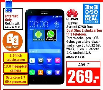Aanbiedingen Huawei ascend g750 duo - Huawei - Geldig van 15/09/2014 tot 28/09/2014 bij Kijkshop