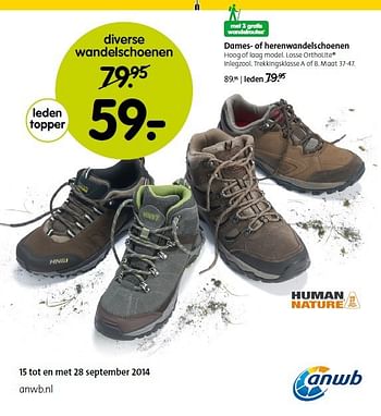 Aanbiedingen Diverse wandelschoenen - Human Nature - Geldig van 15/09/2014 tot 28/09/2014 bij ANWB