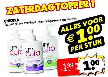Aanbiedingen Unicura keuze uit het hele assortiment. m.u.v. multipakken en zeeptabletten - Unicura - Geldig van 16/09/2014 tot 21/09/2014 bij Kruidvat