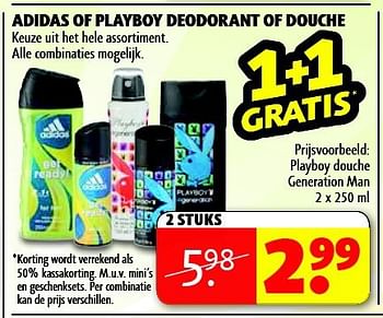 Aanbiedingen Playboy douche generation man - Adidas - Geldig van 16/09/2014 tot 21/09/2014 bij Kruidvat