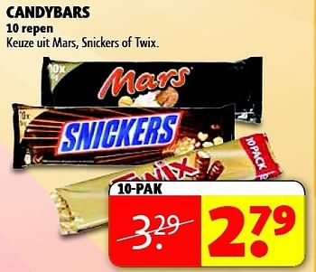 Aanbiedingen Candybars keuze uit mars, snickers of twix - Mars Snacks - Geldig van 16/09/2014 tot 21/09/2014 bij Kruidvat