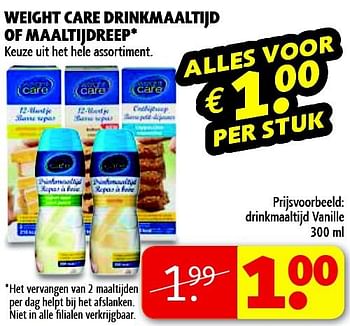 Aanbiedingen Weight care drinkmaaltijd of maaltijdreep - Weight Care - Geldig van 16/09/2014 tot 21/09/2014 bij Kruidvat