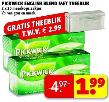 Aanbiedingen Pickwick english blend met theeblik - Pickwick - Geldig van 16/09/2014 tot 21/09/2014 bij Kruidvat