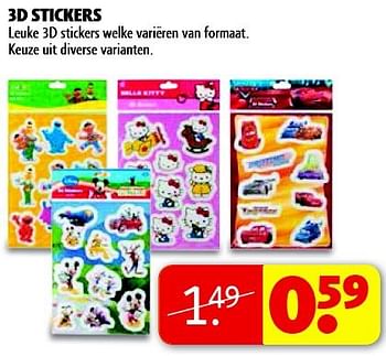 Aanbiedingen 3d stickers leuke 3d stickers welke variëren van formaat - Huismerk - Kruidvat - Geldig van 16/09/2014 tot 21/09/2014 bij Kruidvat