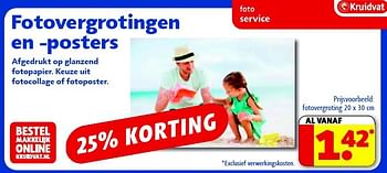 Aanbiedingen Fotovergrotingen en -posters - Huismerk - Kruidvat - Geldig van 16/09/2014 tot 21/09/2014 bij Kruidvat