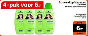 Aanbiedingen Shampoo 7 kruiden - Schwartzkopf - Geldig van 16/09/2014 tot 21/09/2014 bij Trekpleister